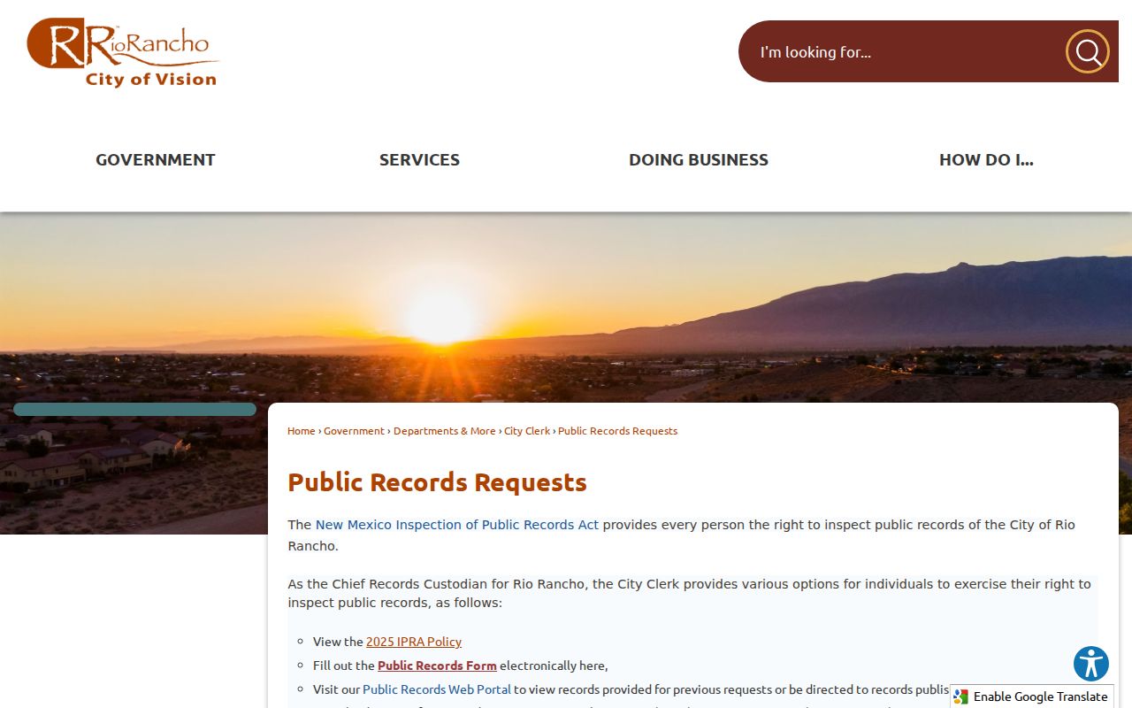 Rio Rancho residents directory City Clerk public records request