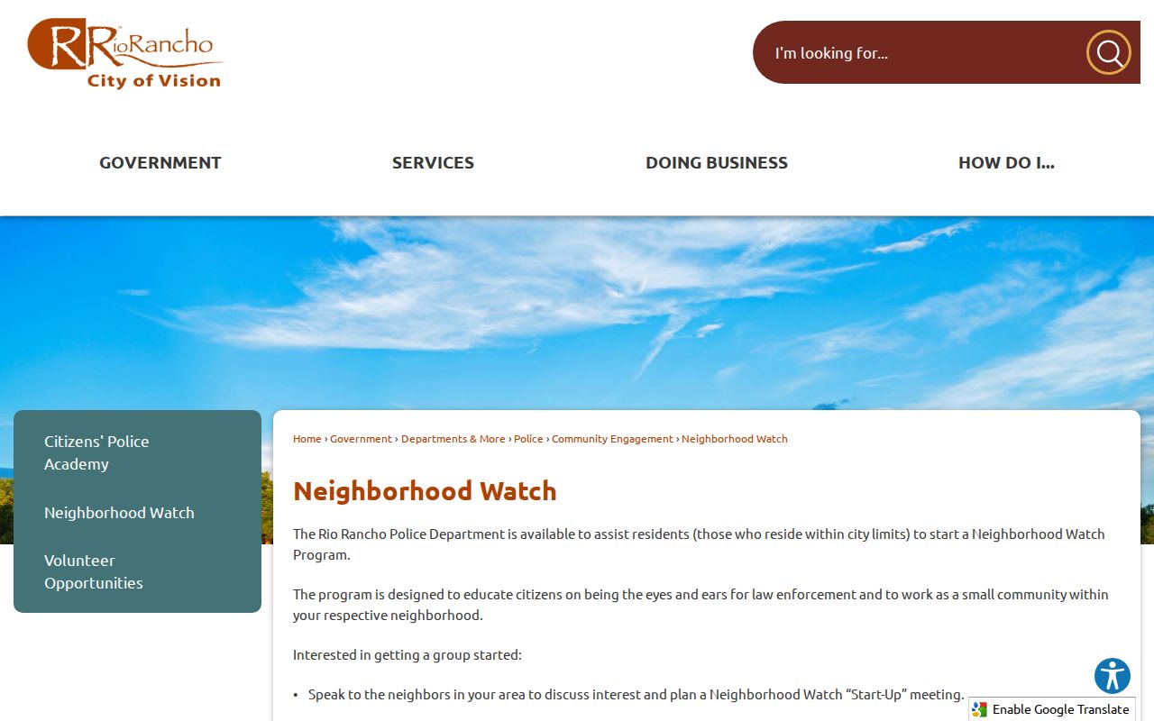 Rio Rancho neighbors Police Neighborhood Watch program information