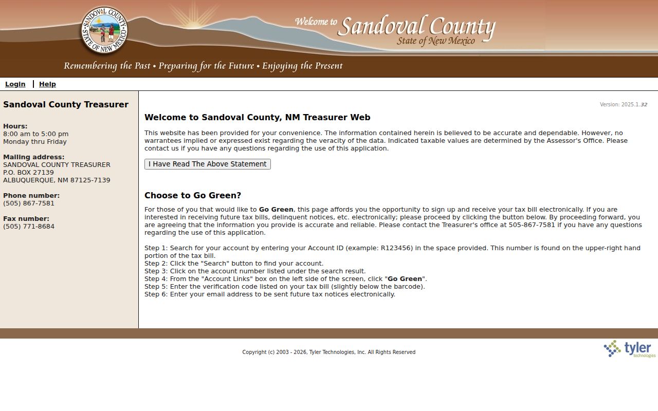 Rio Rancho street directory Sandoval County Treasurer account lookup